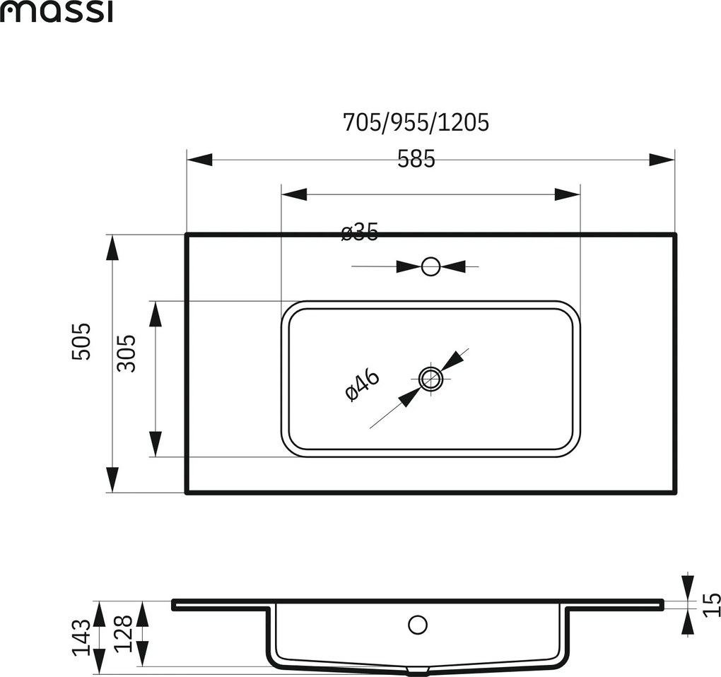Umywalka wpuszczana w blat / blatowa biała z otworem na baterię 60 x 50 cm ENO z konglomeratu
