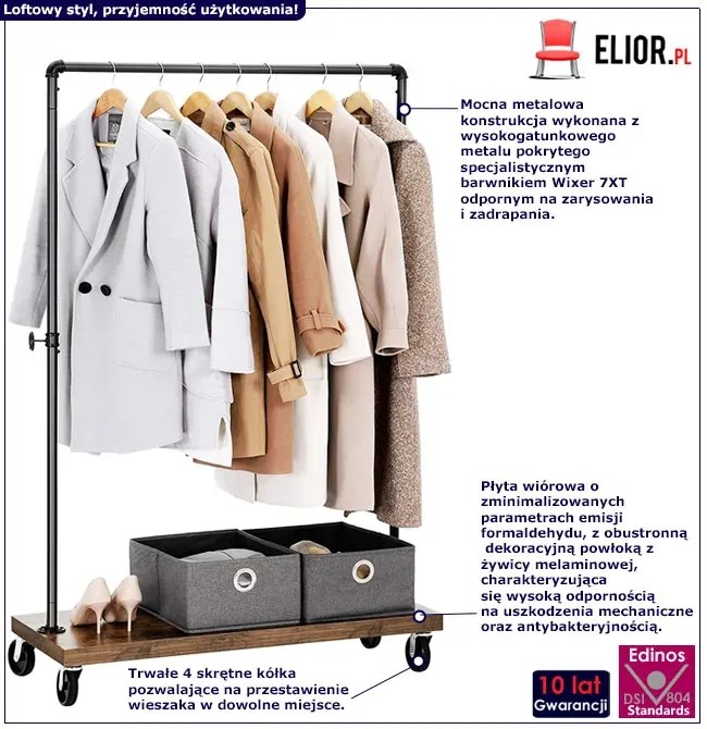 Wieszak na kółkach do industrialnego wnętrza C2-T31