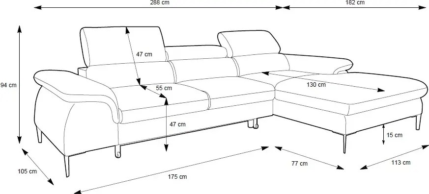 Beżowa kanapa narożna z regulowanymi zagłówkami C1-L28