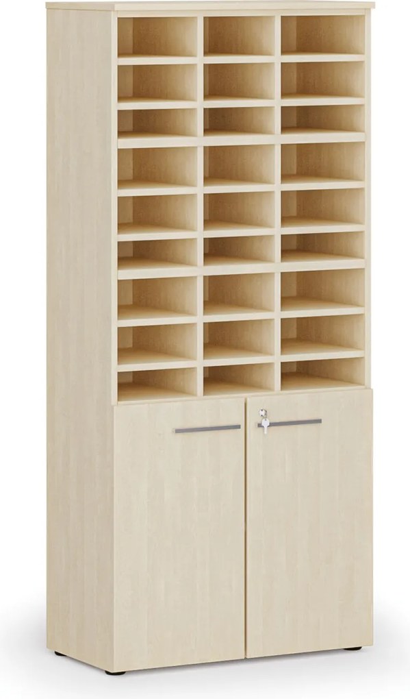 Regał sortujący PRIMO WOOD, 800 x 420 x 1781 mm, 27 przegród, brzoza