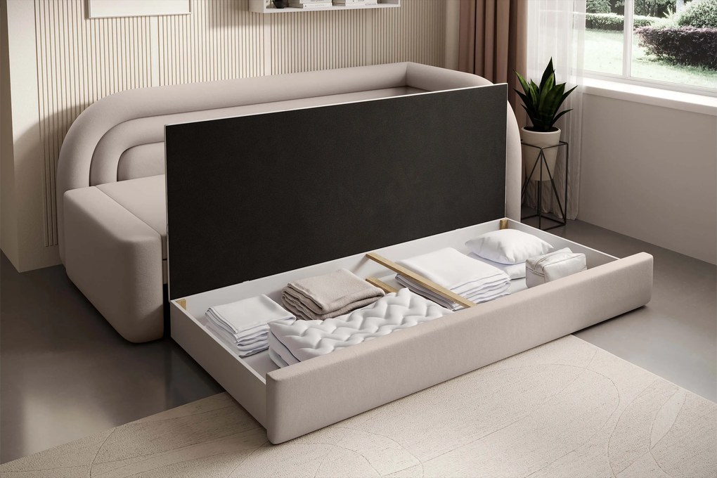 Beżowa rozkładana sofa 3-osobowa FABILLO Wersja: Lewy róg