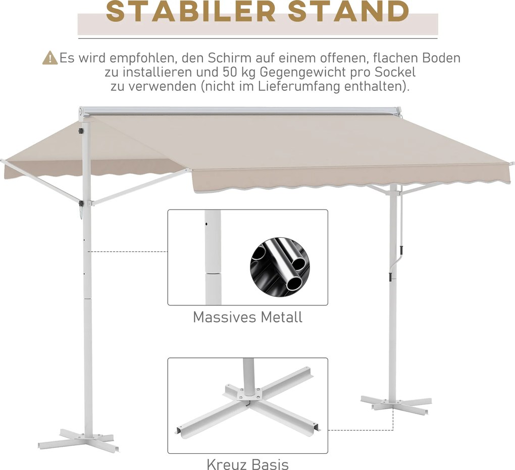 Outsunny markiza stojąca markiza ogrodowa ze składanym ramieniem taras beżowy 3x3 m