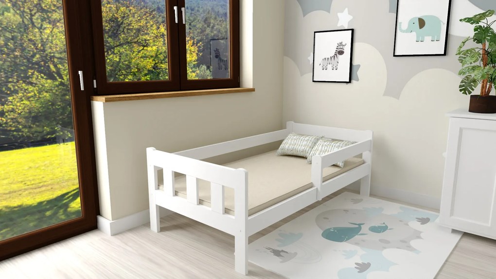 Łóżko dziecięce NESTY 90 x 200 cm, białe Stelaż: Ze stelażem listwowym rolowanym, Materac: Materac Somnia 18 cm