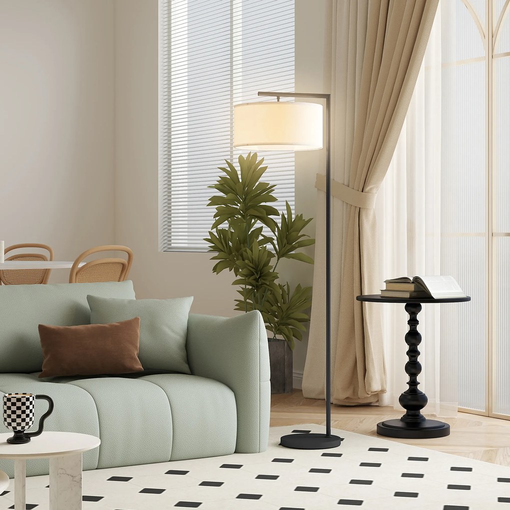 HOMCOM Lampa stojąca, lampa stojąca, oprawka E27, czarny, biały abażur z tkaniny, włącznik nożny, żelazo, 47 x 37 x 153 cm | Aosom PL