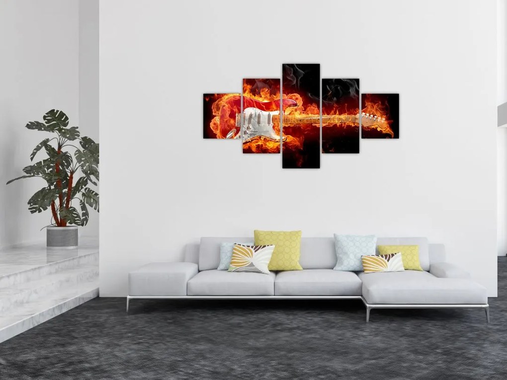 Obraz - Gitara w płomieniach (125x70 cm)