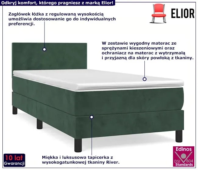 Pojedyncze zielone łóżko kontynentalne z materacem D7-E79