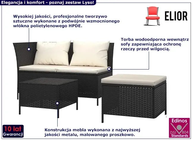 Komplet mebli ogrodowych z czarnego technorattanu - Rulo