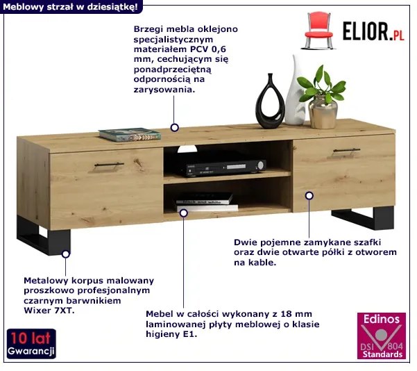 Szafka RTV na czarnych nóżkach dąb artisan W8-F20