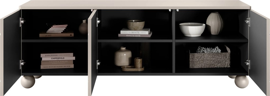 Szafka RTV trzydrzwiowa Sonatia II 150 cm na nogach kulach - kaszmir