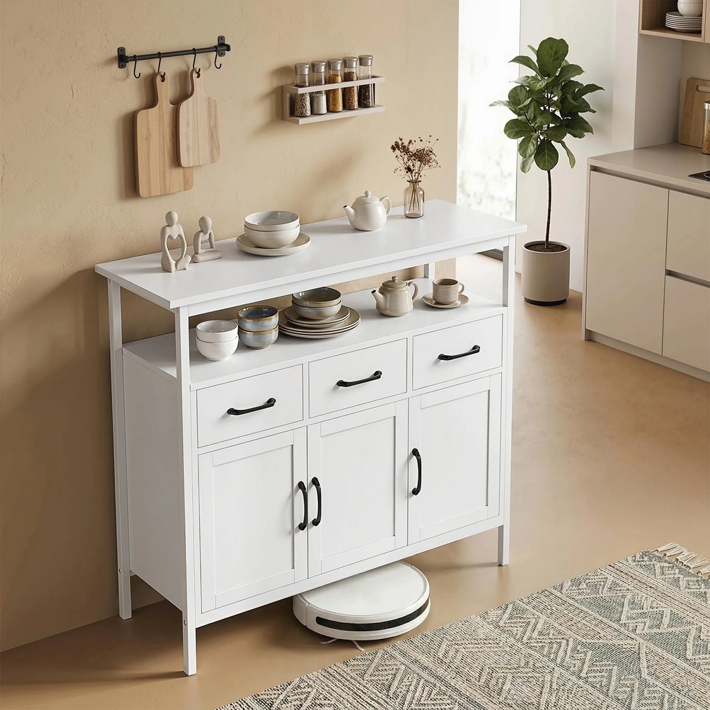 HOMCOM Komoda z regulowanymi półkami, bufet z szufladami, 95 cm, biały | Aosom PL