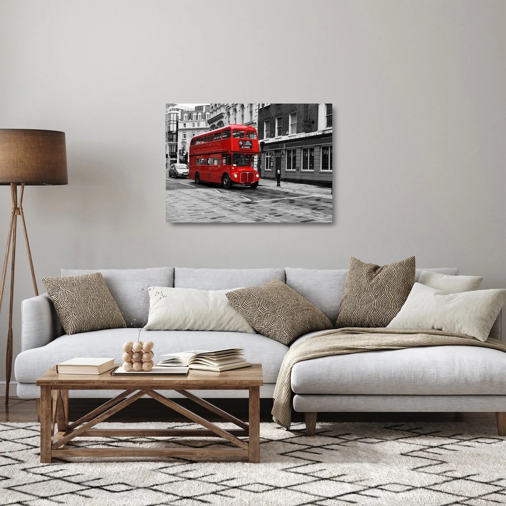 Obraz na szkle - Londyn z autobusem (70x50 cm)
