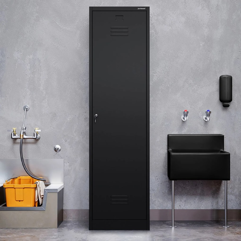 Metalowa szafa gospodarcza wąska Agnes 50x50x185 cm, czarna