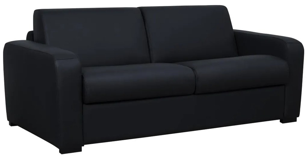 Kanapa 4-osobowa rozkładana typu express z czarnej skóry z materacem 13 cm - BEVIS