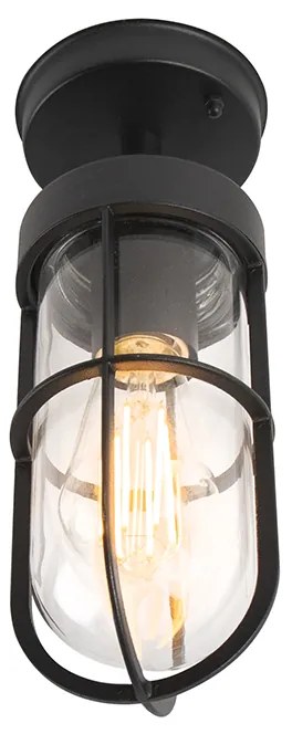 Zewnetrzna Zewnętrzna lampa sufitowa Country czarna ze szkłem IP44 - Elza Rustykalny / Vintage Oswietlenie zewnetrzne