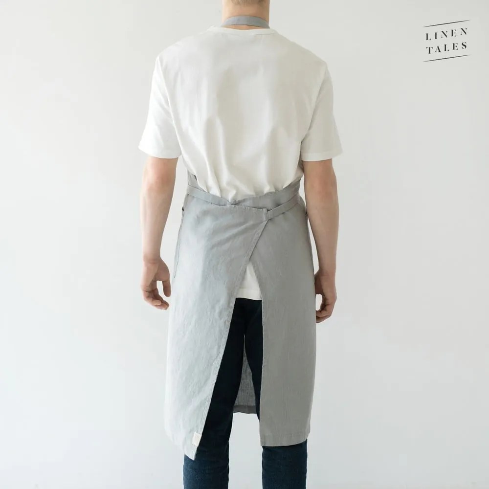 Jasnoszary lniany fartuch Linen Tales Chef, dł. 100 cm