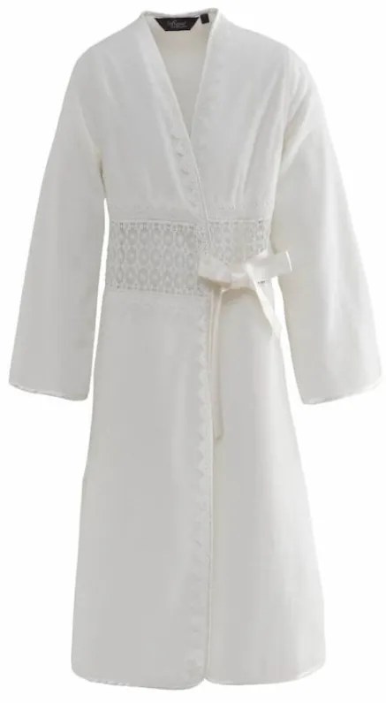 Damski elegancki szlafrok DEMET w ozdobnym opakowaniu XL Śmietankowy