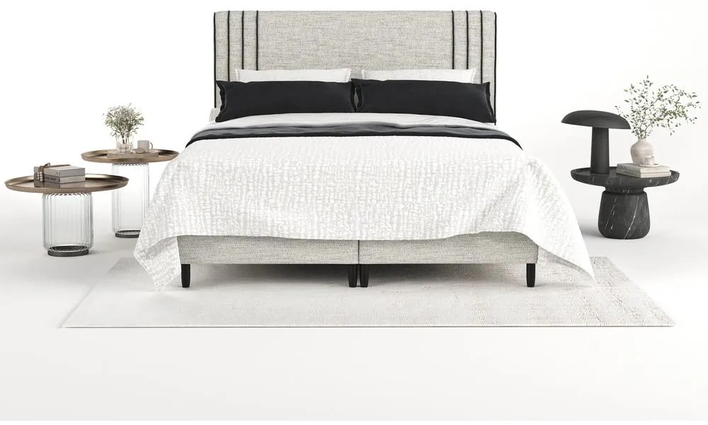 Jasnoszare tapicerowane łóżko dwuosobowe ze schowkiem 160x200 cm Musca – Maison de Rêve