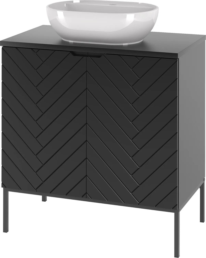 Szafka z umywalką nablatową Aspen 08 czarna, 80 cm - zestaw 2