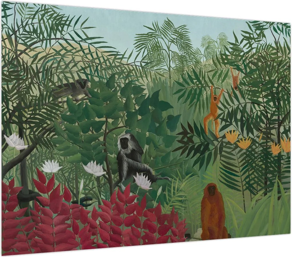 Obraz na szkle - Henri Rousseau, Tropical Forest with Monkeys, reprodukcje (70x50 cm)