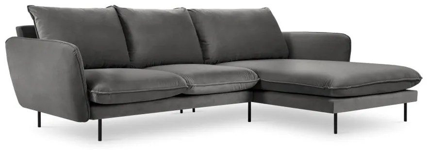Ciemnoszara narożna aksamitna sofa prawostronna Cosmopolitan Design Vienna