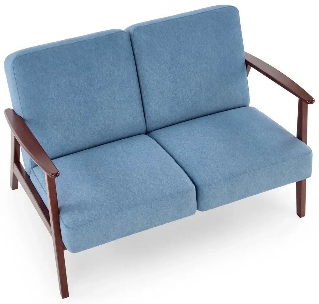 Sofa MILANO 2S niebieska/orzech dwuosobowa HALMAR