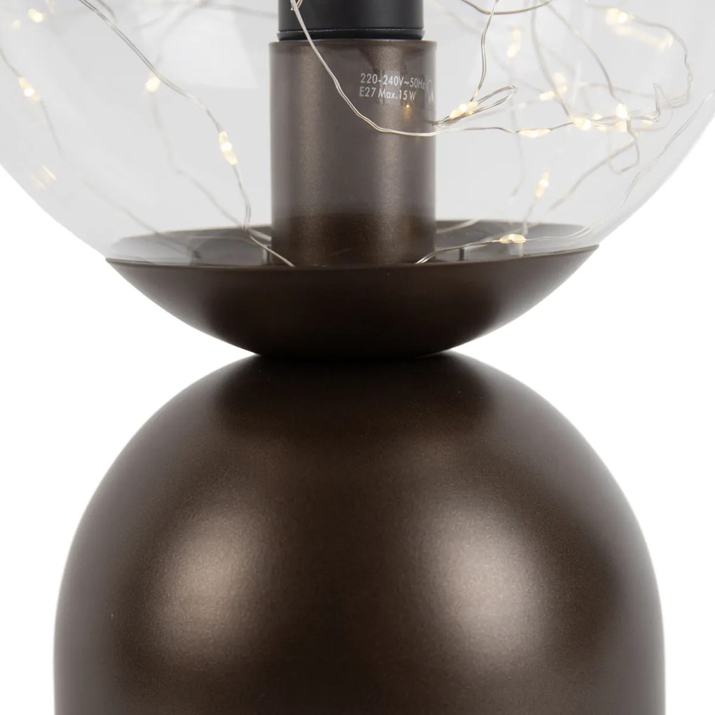 Lampa stołowa w stylu Hotel Chic, ciemny brąz z przezroczystym szkłem, z przewodem E27 - Pallon Trend