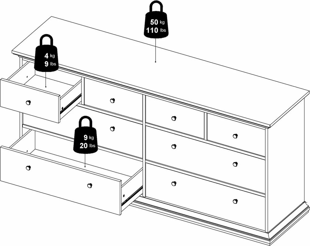 Szeroka komoda Paris 4+4 kolor szary