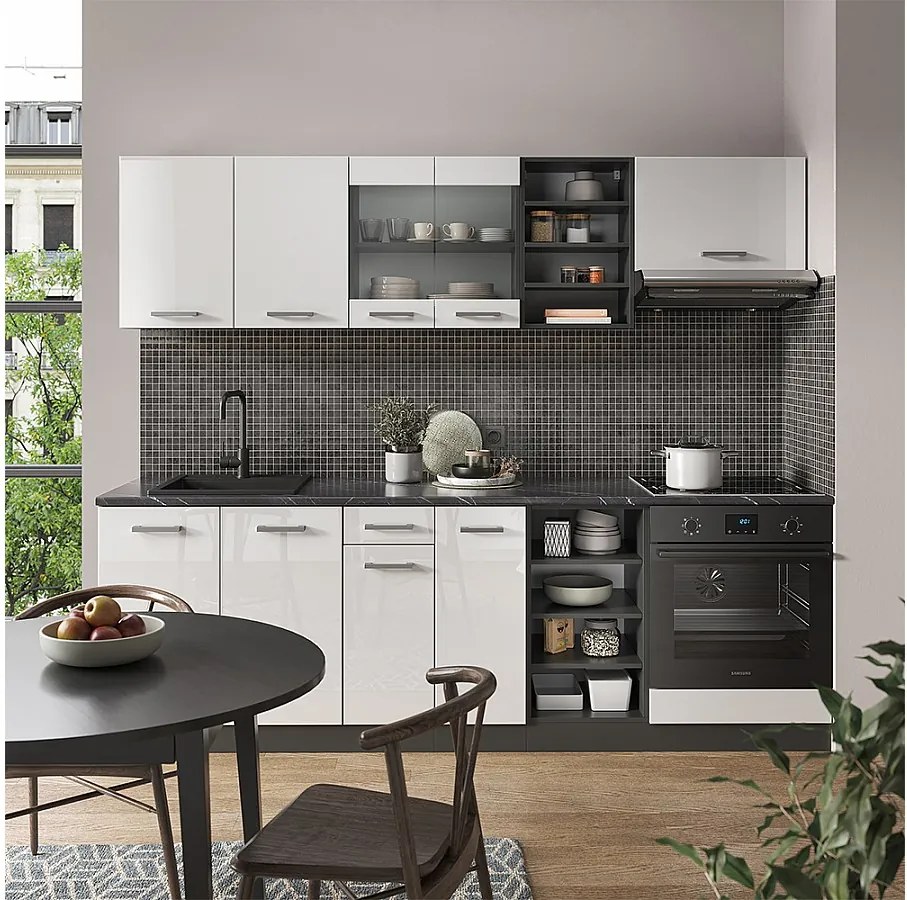 Zabudowa kuchenna biały wysoki połysk/antracyt 240x46x81.6 r-line