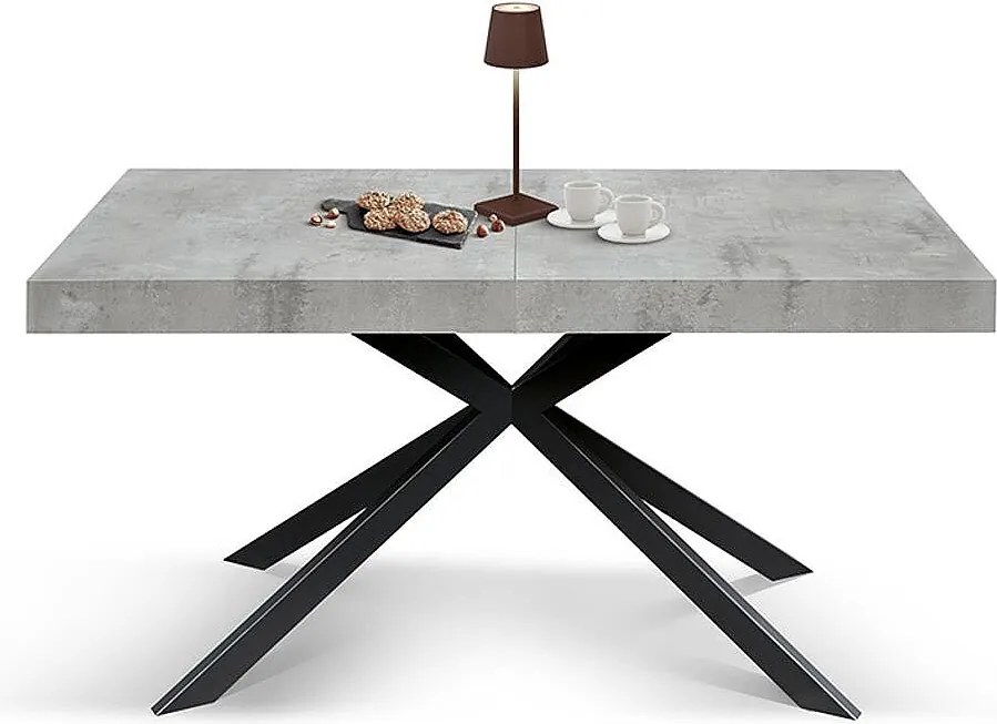 Stół drewniany, wykończenie w kolorze szarym, podstawa w kształcie litery X z metalu w kolorze antracytowym, 180×90– 260×90 - CAMAIORE