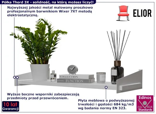 Biała półka ścienna z metalowym stelażem - Mizu 3X
