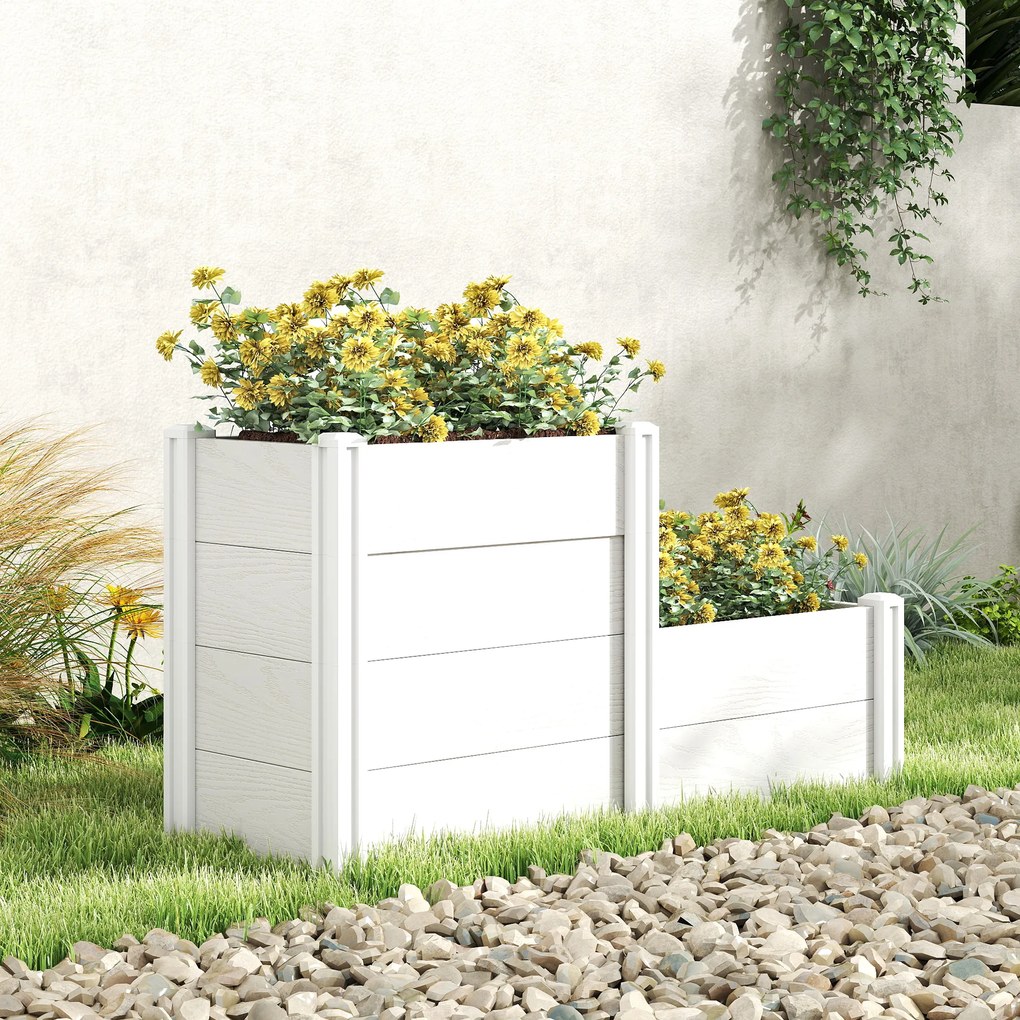 Outsunny Podwyższona Skrzynia Ogrodowa 3-poziomowa z Otwartym Dnem, Modułowe Ziołowe Łóżko DIY z Winylu | Aosom PL