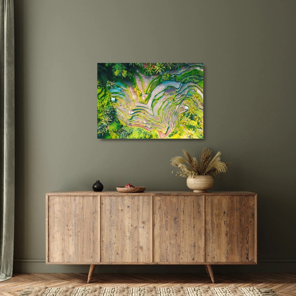 Obraz na szkle pól ryżowych z lotu ptaka (70x50 cm)