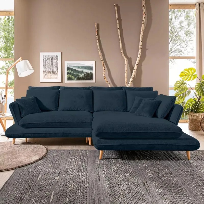 Narożnik MONTE Prawostronny z funkcją spania, pojemnikiem i poduszkami, Sorriso 13 Niebieski WERSAL