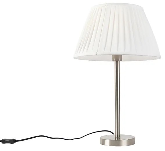 Klasyczna lampa stołowa stalowa z plisowanym abażurem białym 35 cm - Simplo klasyczny/Antyczny Oswietlenie wewnetrzne