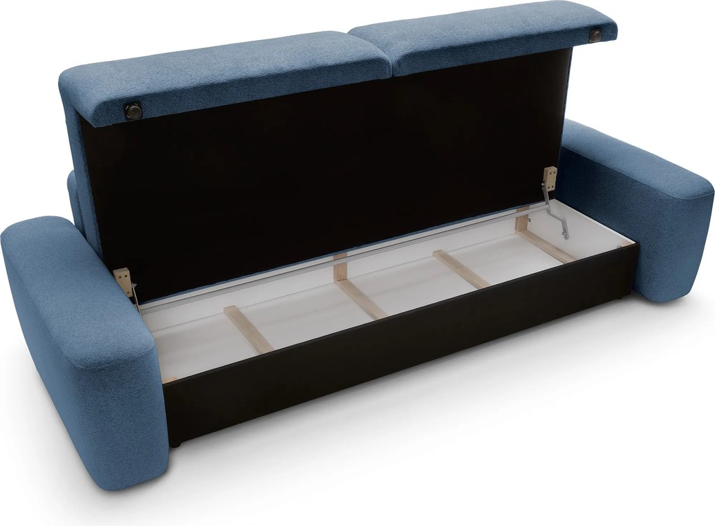 Masseno Sofa VEO z funkcją spania i pojemnikiem na pościel, Rozkładana sofa - Niebieski, RAVEN 86
