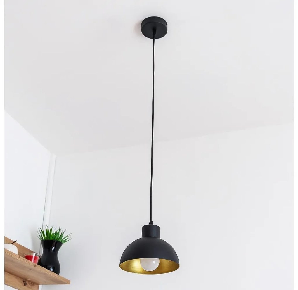 Lampa wisząca na lince VESPER 1xE27/15W/230V śr. 18 cm czarna/złota