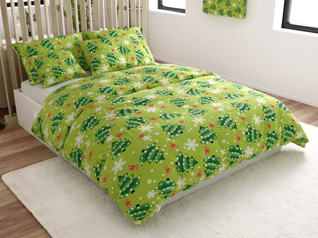 PrzytulneMieszkanie.pl PrzytulneMieszkanie.pl Pościel z mikroflanelu CHRISTMAS TREE zielona Rozmiar pościeli: 2 szt 70 x 90 cm | 200 x 220 cm