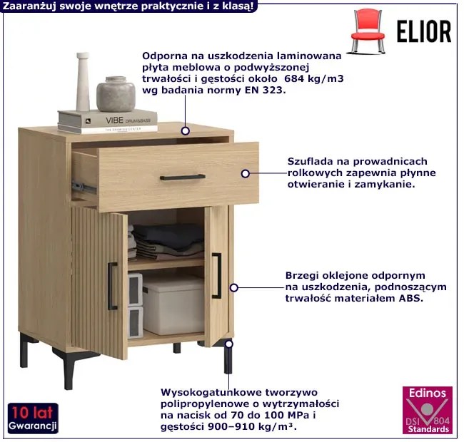 Ryflowana Komoda Na Nóżkach Dąb Sławonia + Lamele N0-F52