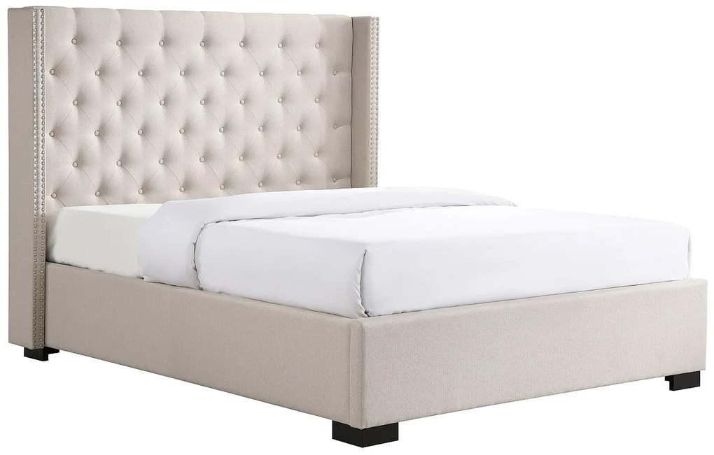 [NEW VERSION]Łóżko MASSIMO z pikowanym wezgłowiem - 160 × 200 cm - Beżowa tkanina