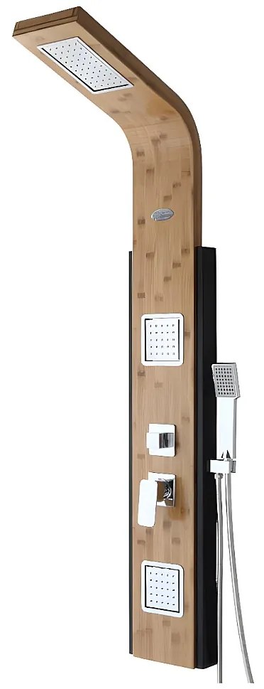 Panel prysznicowy DALIMA z hydromasażem, deszczownicą tropikalną i bambusowym panelem - 22*145 cm
