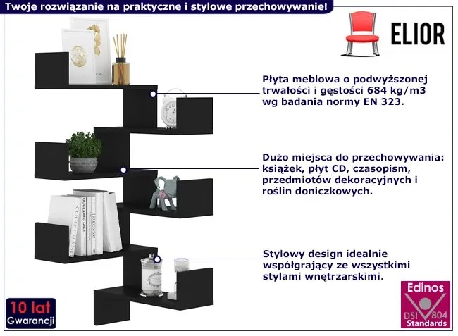 Czarny komplet 2 półek Fiti 3X