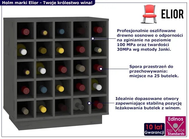 Szary regał na 25 butelek wina - Holm