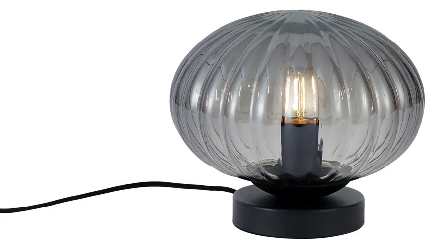 Designerska lampa stołowa czarna z przydymionym szkłem - MochiDesignerski Oswietlenie wewnetrzne