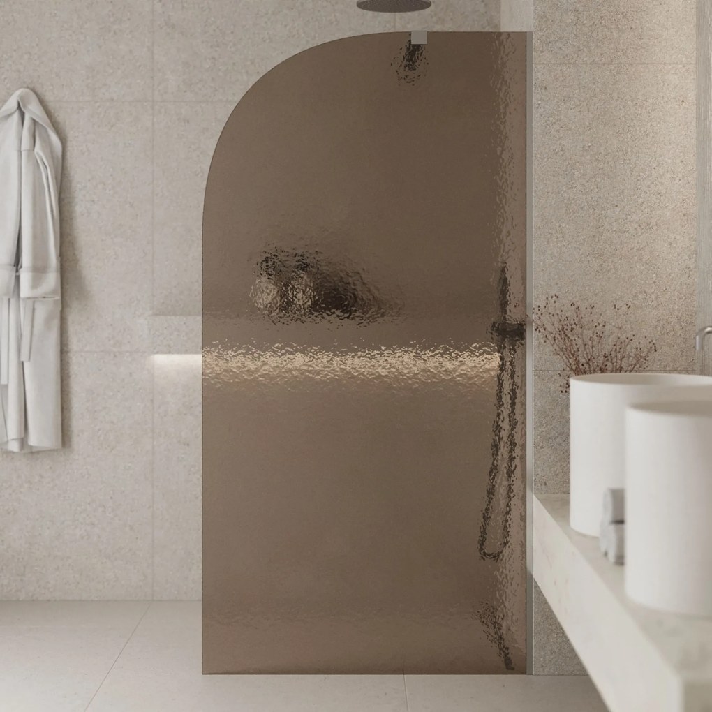 Ścianka prysznicowa WALK IN FIX artystyczna półokrągła brązowa 8 mm Arte Frozen Moon Brown MASSI | Różne rozmiary : Kolor profili kabiny - chrom / srebrny, Szerokość ścianki - 110 cm , Typ montażu - WALK in FIX (Do ściany)