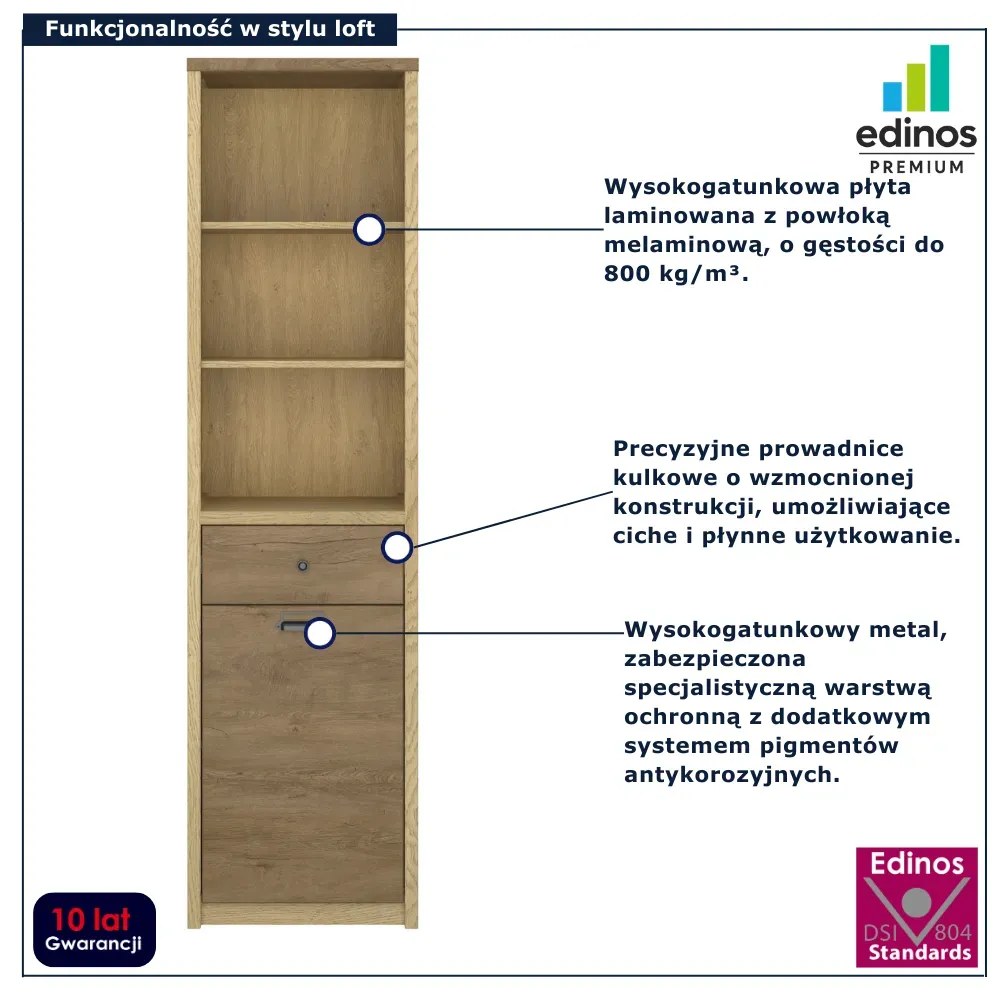 Regał otwarty z szufladą dąb cremona + dąb lefkas N7-D09