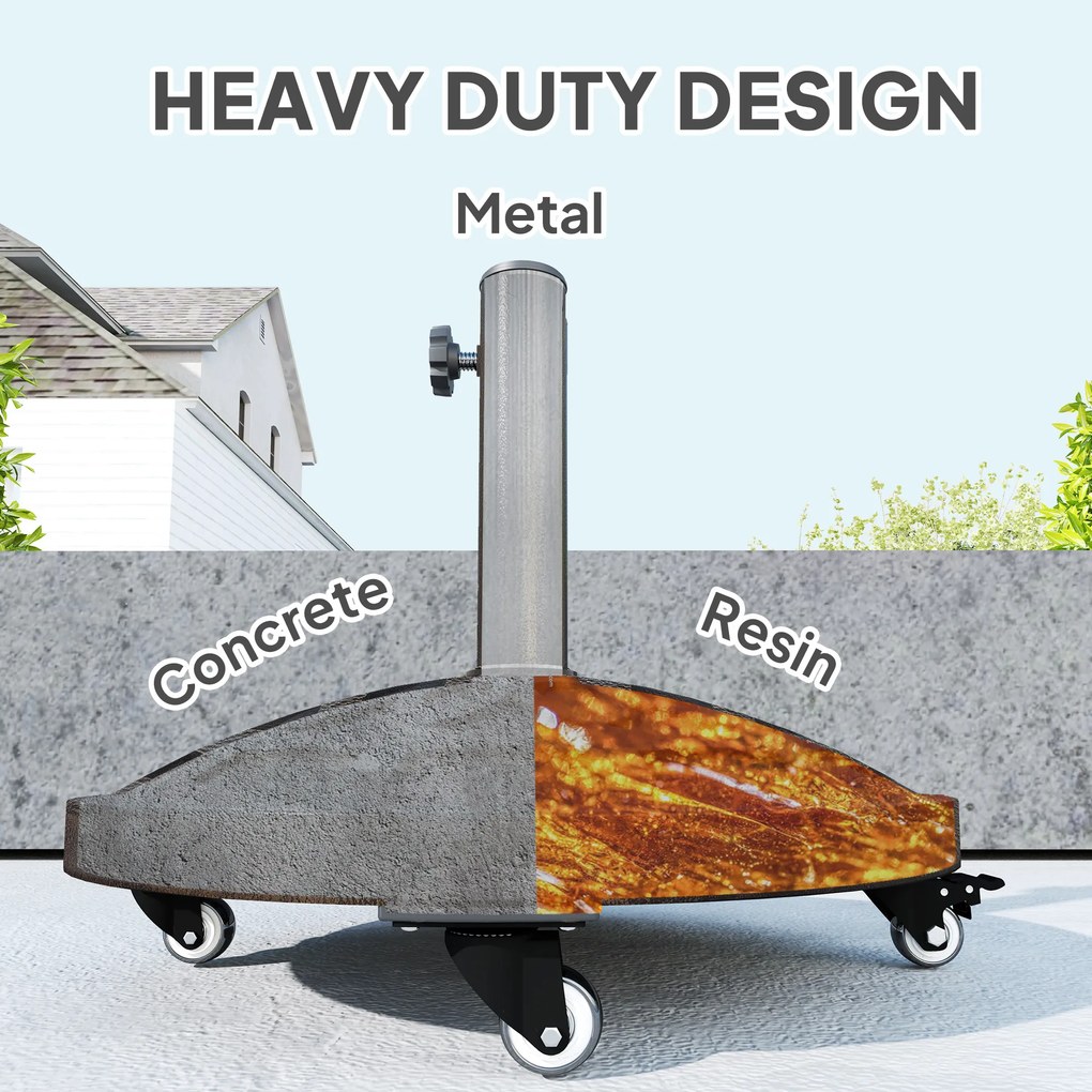 Outsunny Betonowa Podstawa do Parasola na Kółkach, Okrągły Stojak na Parasol 34/38/48mm