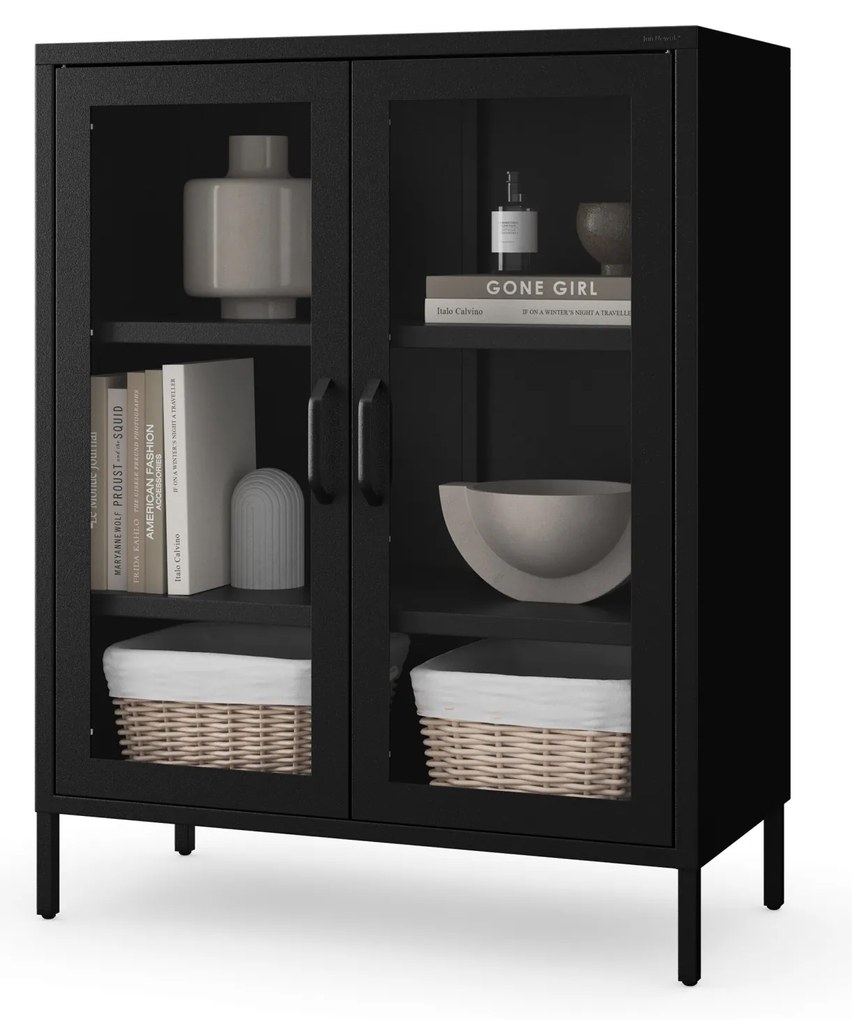 Witryna przeszklona niska czarna: GINA Modern 800 x 1015 x 400 mm