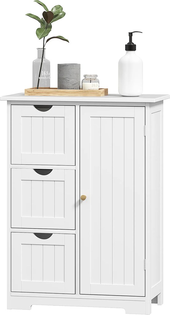 HOMCOM Szafka Łazienkowa, Komoda Łazienkowa, 3 Szuflady, Regal, MDF, Biała