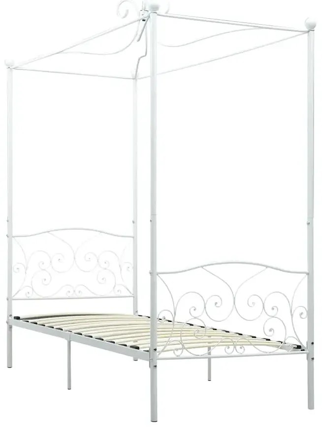 Białe rustykalne łóżko z baldachimem 90x200 cm L0-K77