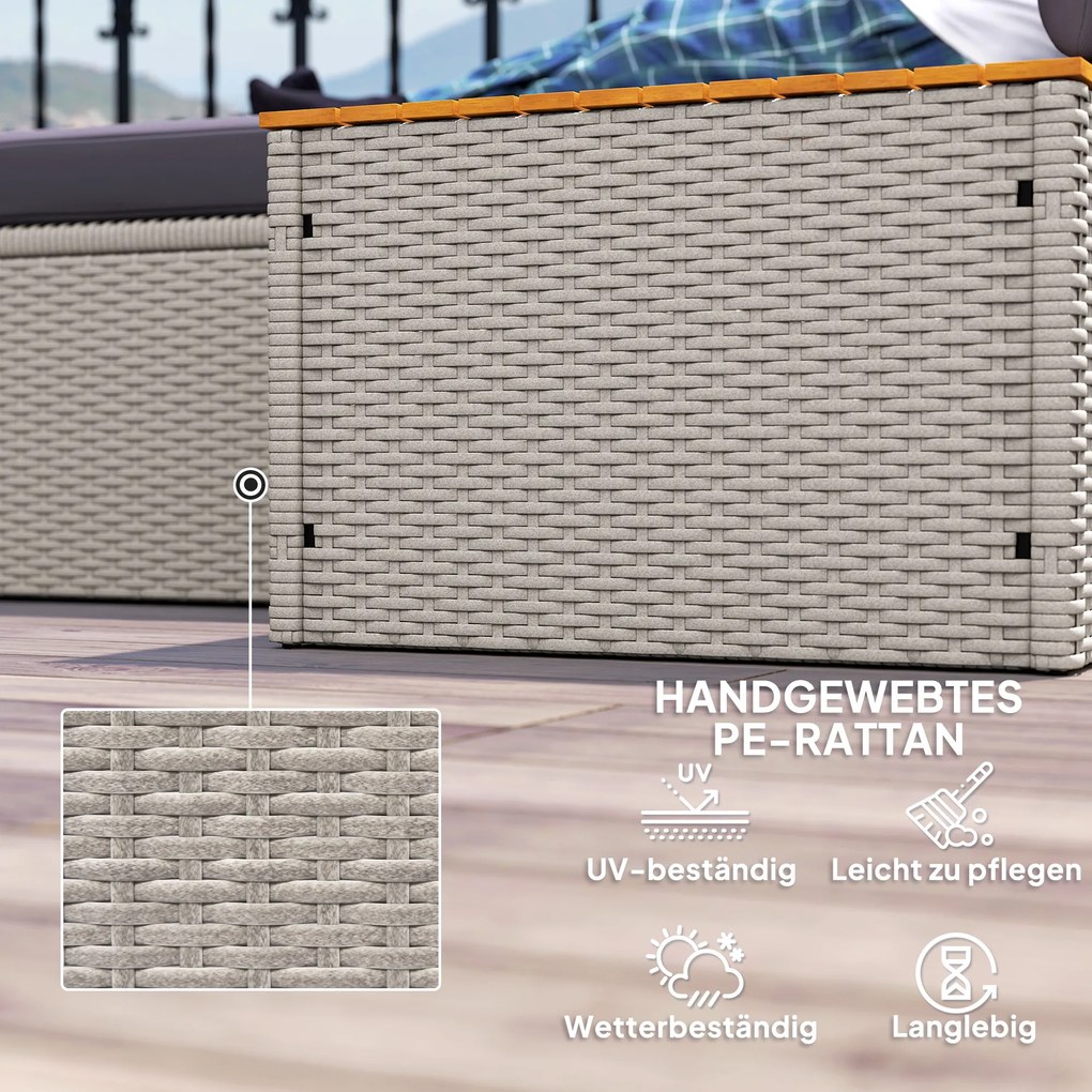 Outsunny Leżak Ogrodowy z Polirattanu dla 2 Osób z Podnóżkiem i Przestrzenią Do Przechowywania, Poduszki 125x114x72,5 cm, Szary